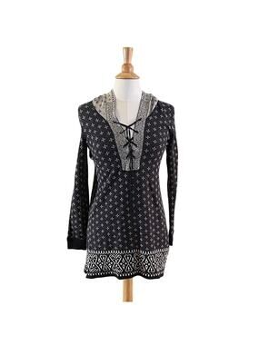 Free People Intimately Cotton Blend Navy Gray Long Hoodie Tie / Lace Up Neck, XS
